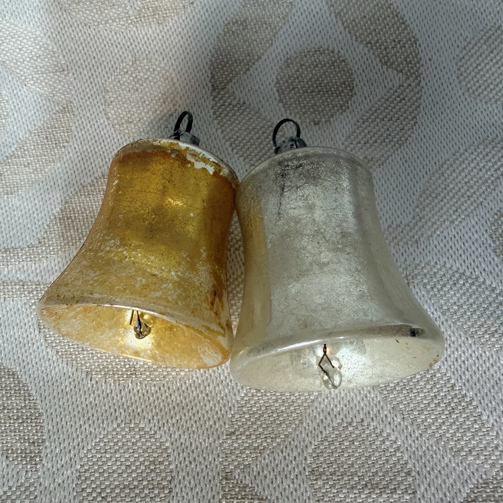 Vintage Glass Bells W/clapper Christmas Ornaments West Germany Gold Silver LOT 2